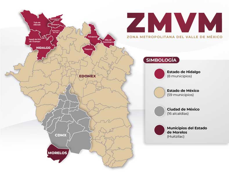 Mapa de la Zona Metropolitana del Valle de México (ZMVM)